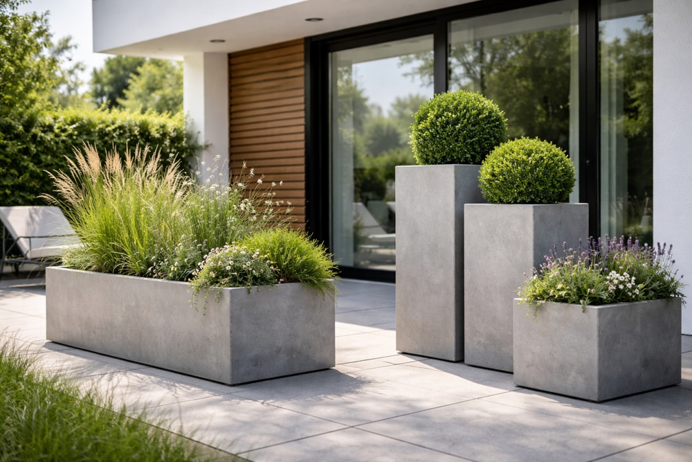 Záhradné betónové kvetináče